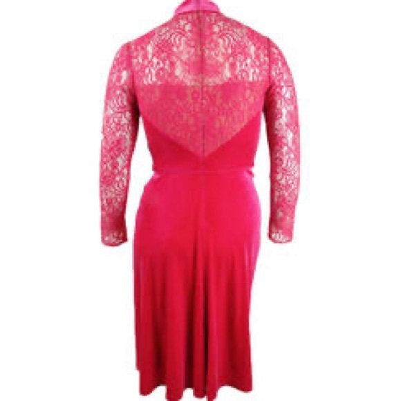 Tadashi Shoji Lace & Velvet Sheath Dress LS 12 - Picture 2 of 12